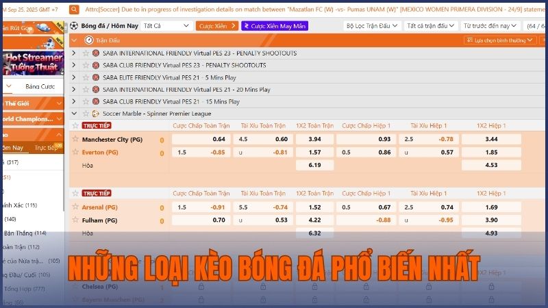 Tổng hợp những loại kèo bóng đá phổ biến nhất trên bảng kèo nhà cái